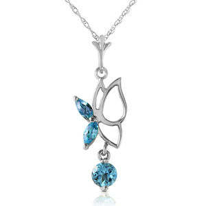 14K. SOLID GOLD BUTTERFLY NECKLACE WITH BLUE TOPAZ (White Gold)